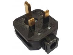 240V 13 Amp 3 Pin Black Rubber Plug